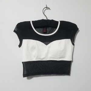 Black Mesh and White Knit Crop Top | Size M | Material Girl Brand